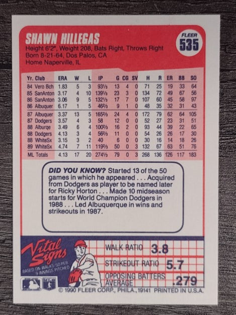 1990 Fleer #535 Shawn Hillegas