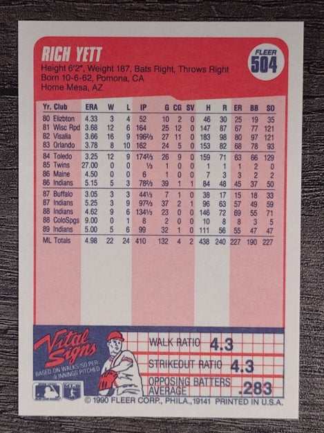 1990 Fleer #504 Rich Yett