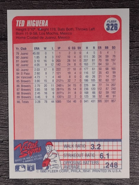 1990 Fleer #326 Teddy Higuera
