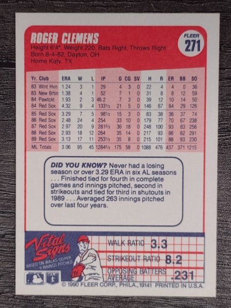 1990 Fleer #271 Roger Clemens