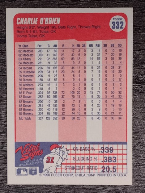 1990 Fleer #332 Charlie O'Brien