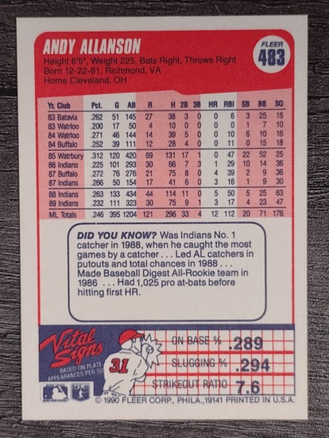 1990 Fleer #483 Andy Allanson