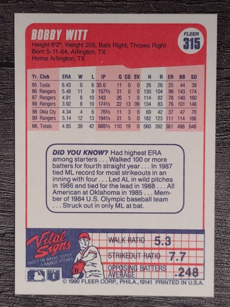 1990 Fleer #315 Bobby Witt