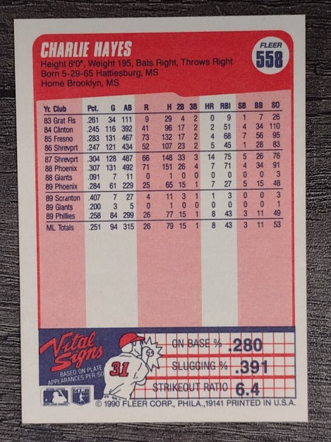 1990 Fleer #558 Charlie Hayes
