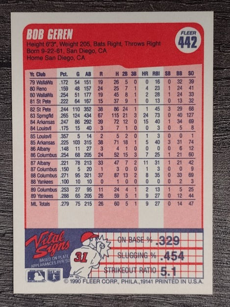 1990 Fleer #442 Bob Geren