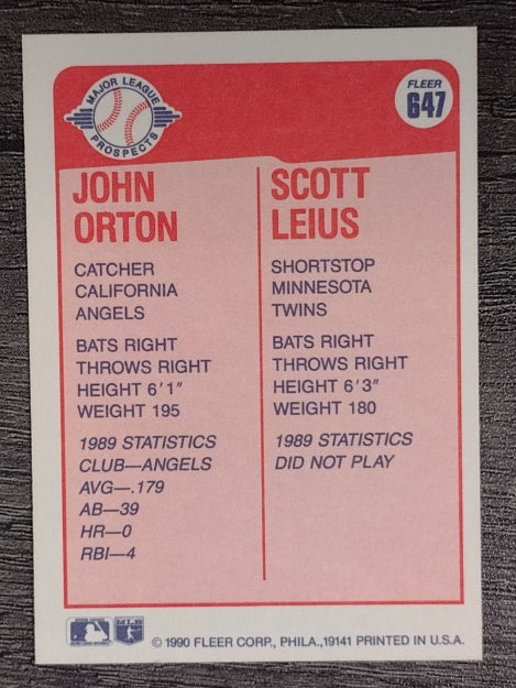 1990 Fleer #647 John Orton RC/Scott Leius RC