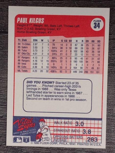 1990 Fleer #34 Paul Kilgus