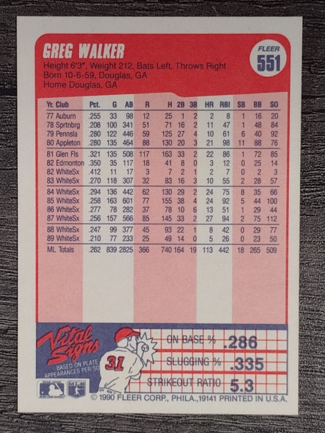 1990 Fleer #551 Greg Walker