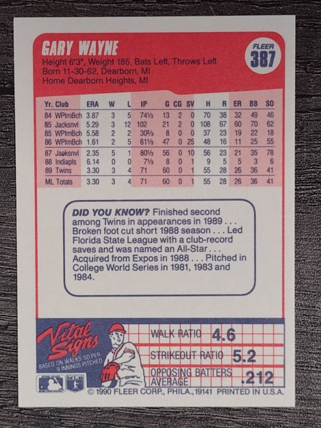1990 Fleer #387 Gary Wayne