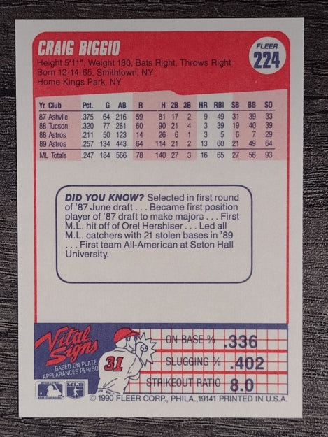 1990 Fleer #224 Craig Biggio