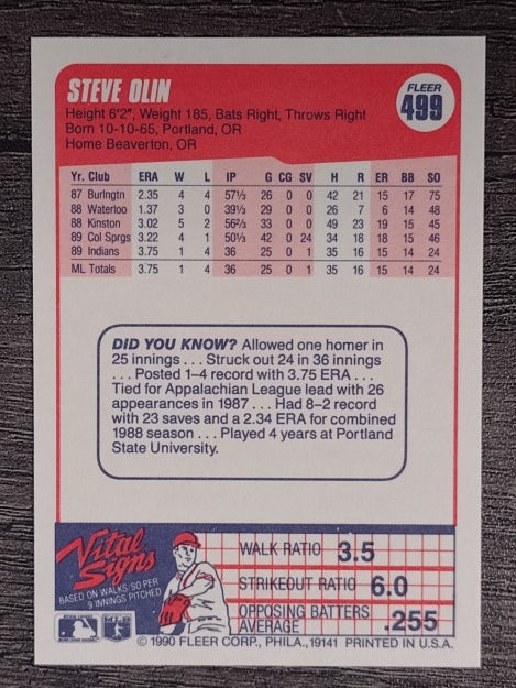 1990 Fleer #499 Steve Olin RC