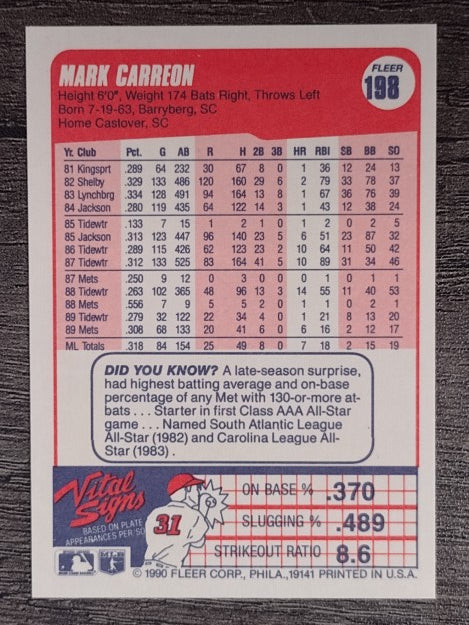1990 Fleer #198 Mark Carreon