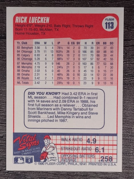1990 Fleer #113 Rick Luecken RC