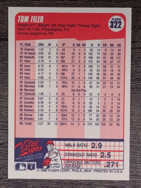 1990 Fleer #322 Tom Filer