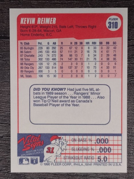 1990 Fleer #310 Kevin Reimer
