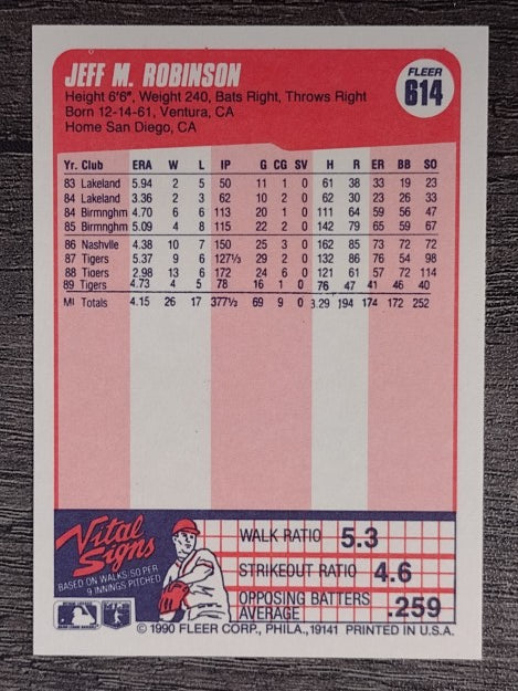 1990 Fleer #614 Jeff M. Robinson