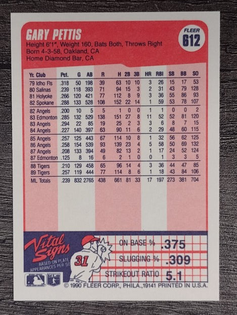 1990 Fleer #612 Gary Pettis