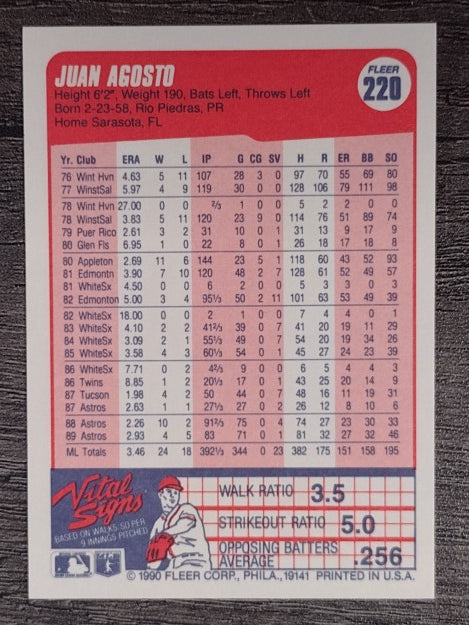 1990 Fleer #220 Juan Agosto