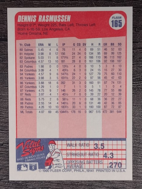 1990 Fleer #165 Dennis Rasmussen