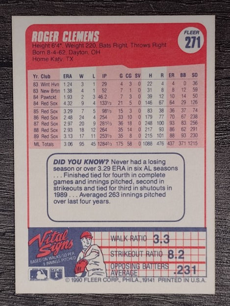 1990 Fleer #271 Roger Clemens