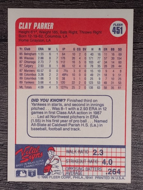 1990 Fleer #451 Clay Parker