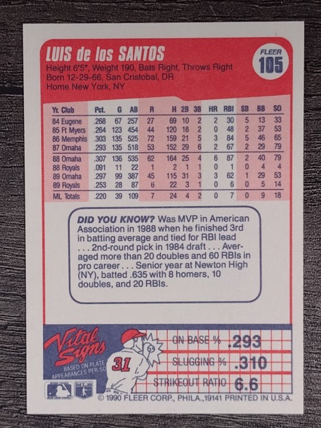 1990 Fleer #105 Luis De Los Santos