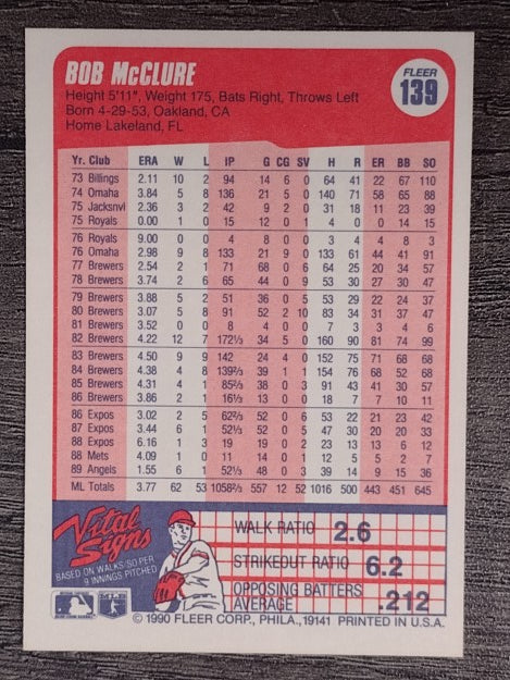 1990 Fleer #139 Bob McClure