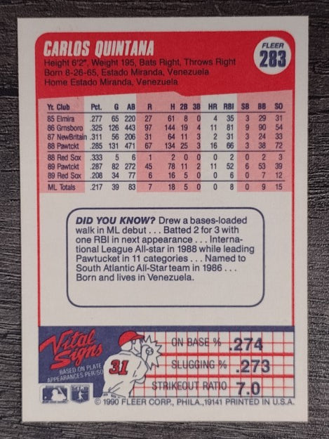 1990 Fleer #283 Carlos Quintana