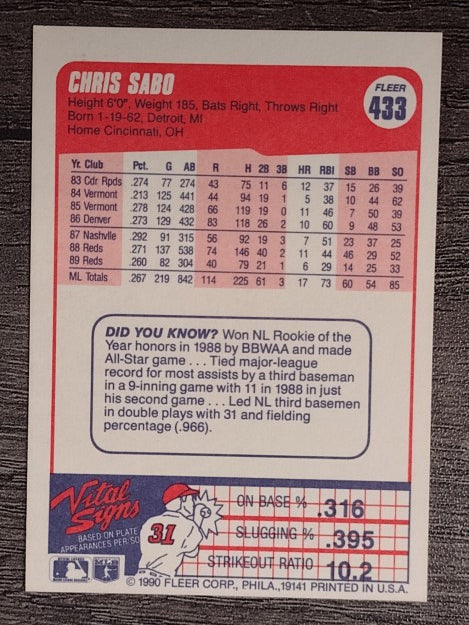 1990 Fleer #433 Chris Sabo