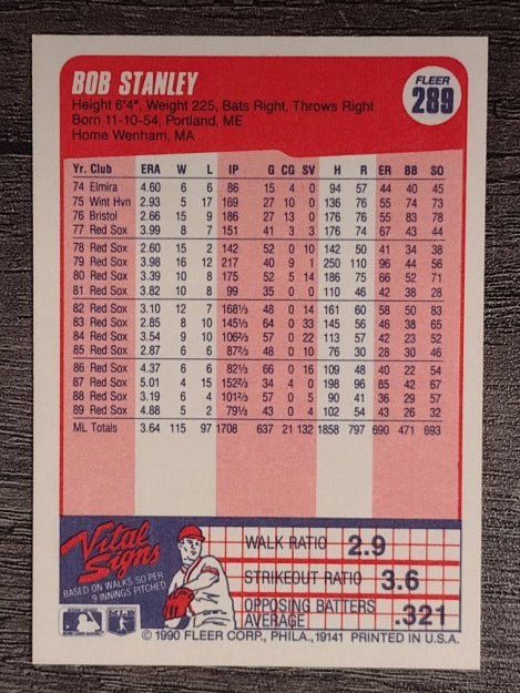 1990 Fleer #289 Bob Stanley