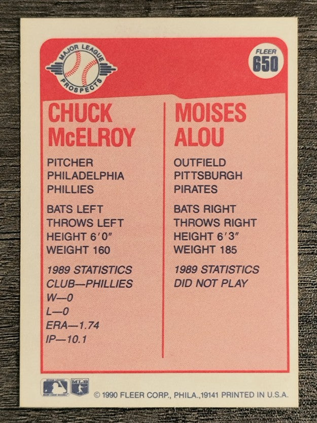1990 Fleer #650 Chuck McElroy/Moises Alou RC