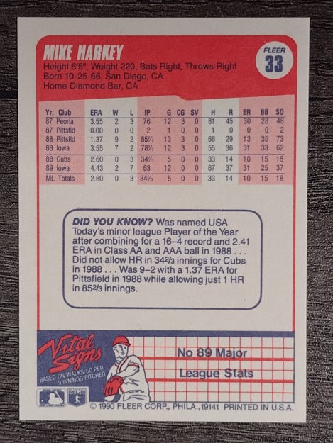1990 Fleer #33 Mike Harkey