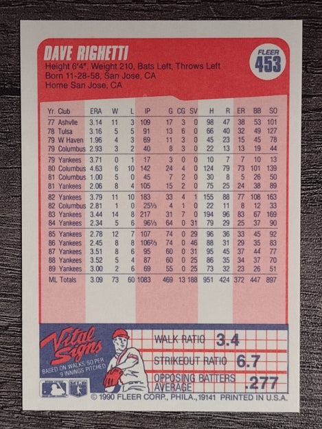 1990 Fleer #453 Dave Righetti