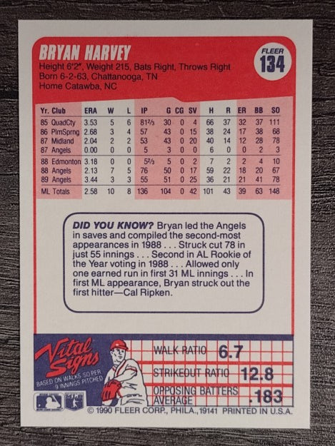 1990 Fleer #134 Bryan Harvey