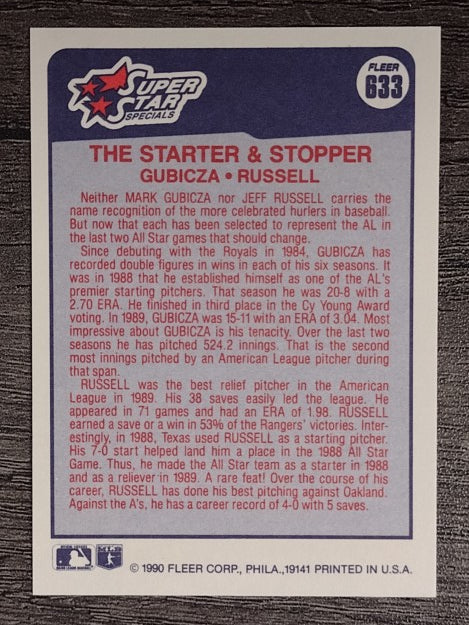 1990 Fleer #633 Mark Gubicza/Jeff Russell