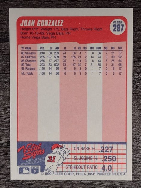 1990 Fleer #297 Juan Gonzalez RC