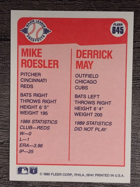 1990 Fleer #645 Mike Roesler RC/Derrick May RC