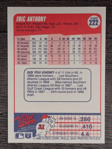 1990 Fleer #222 Eric Anthony RC