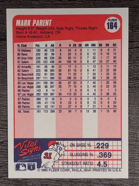 1990 Fleer #164 Mark Parent