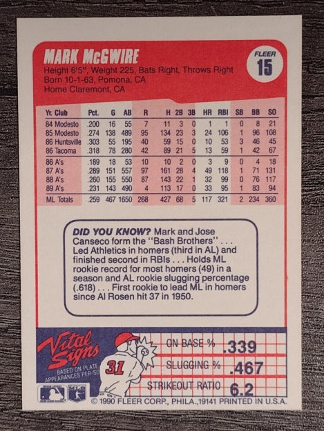 1990 Fleer #15 Mark McGwire