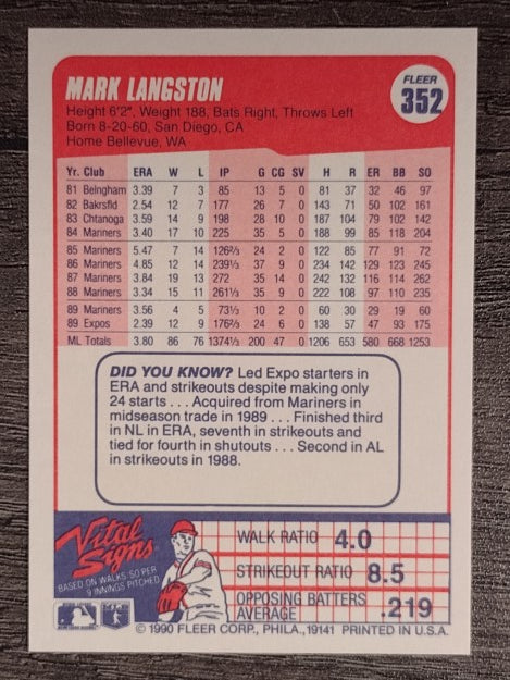 1990 Fleer #352 Mark Langston