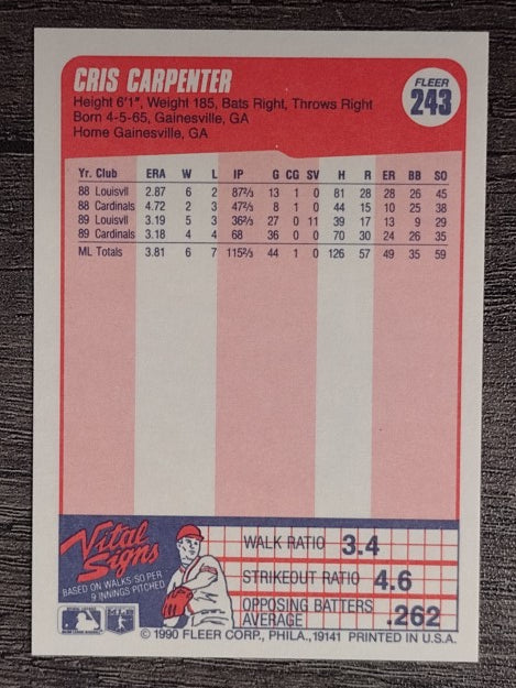 1990 Fleer #243 Cris Carpenter
