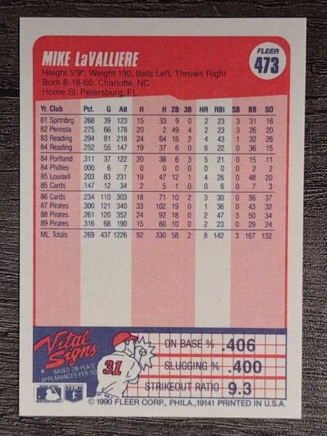 1990 Fleer #473 Mike LaValliere