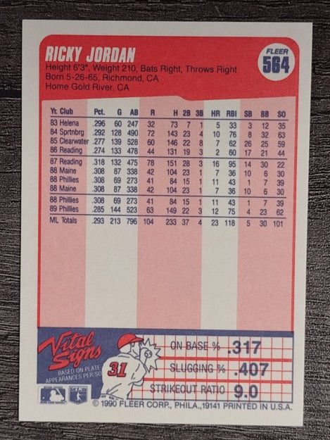 1990 Fleer #564 Ricky Jordan