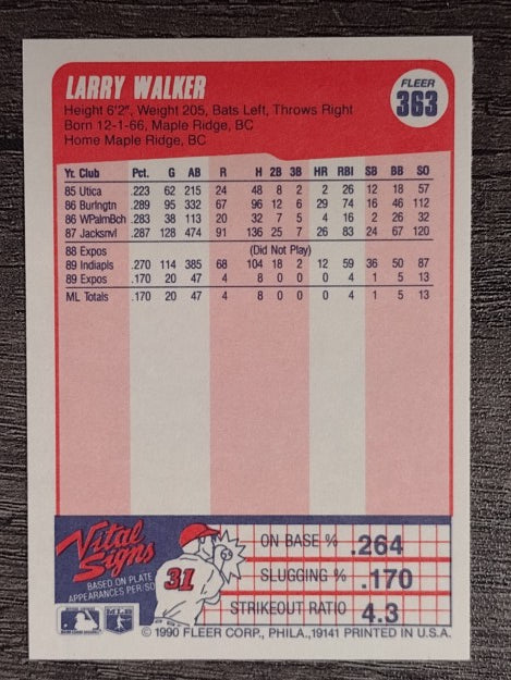 1990 Fleer #363 Larry Walker RC