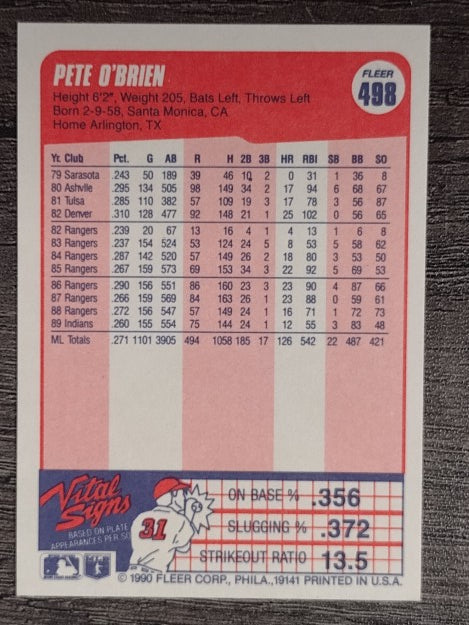 1990 Fleer #498 Pete O'Brien
