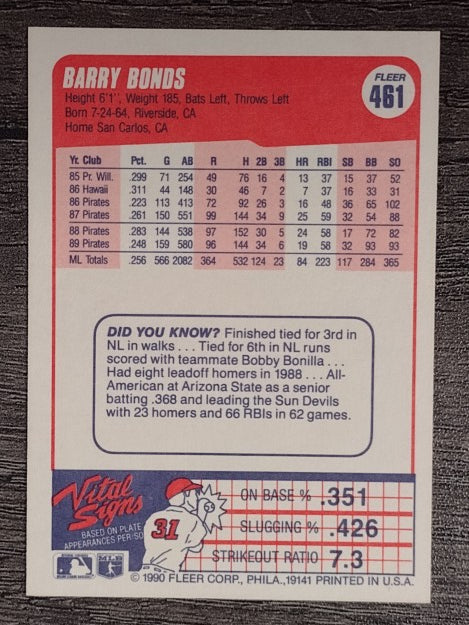 1990 Fleer #461 Barry Bonds