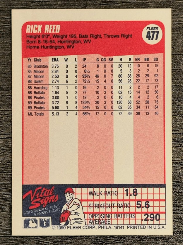 1990 Fleer #477 Rick Reed RC