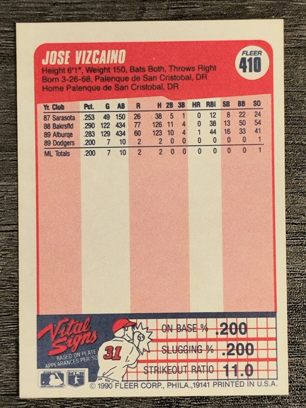 1990 Fleer #410 Jose Vizcaino RC