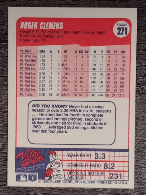 1990 Fleer #271 Roger Clemens